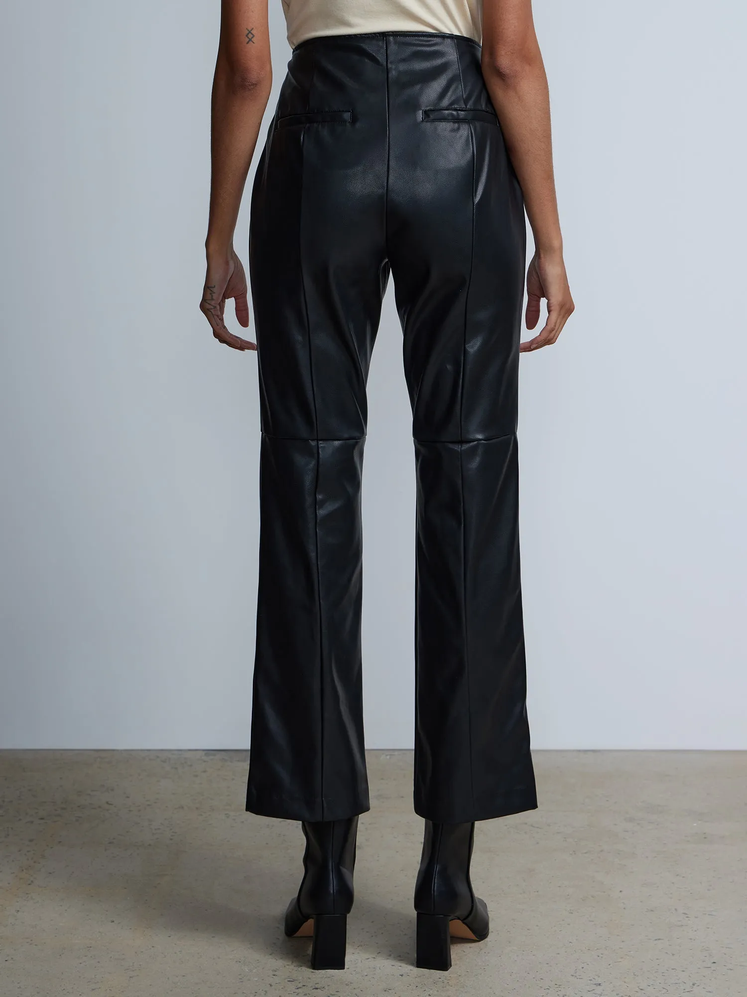 Faux Leather Seamed Straight Leg Pant