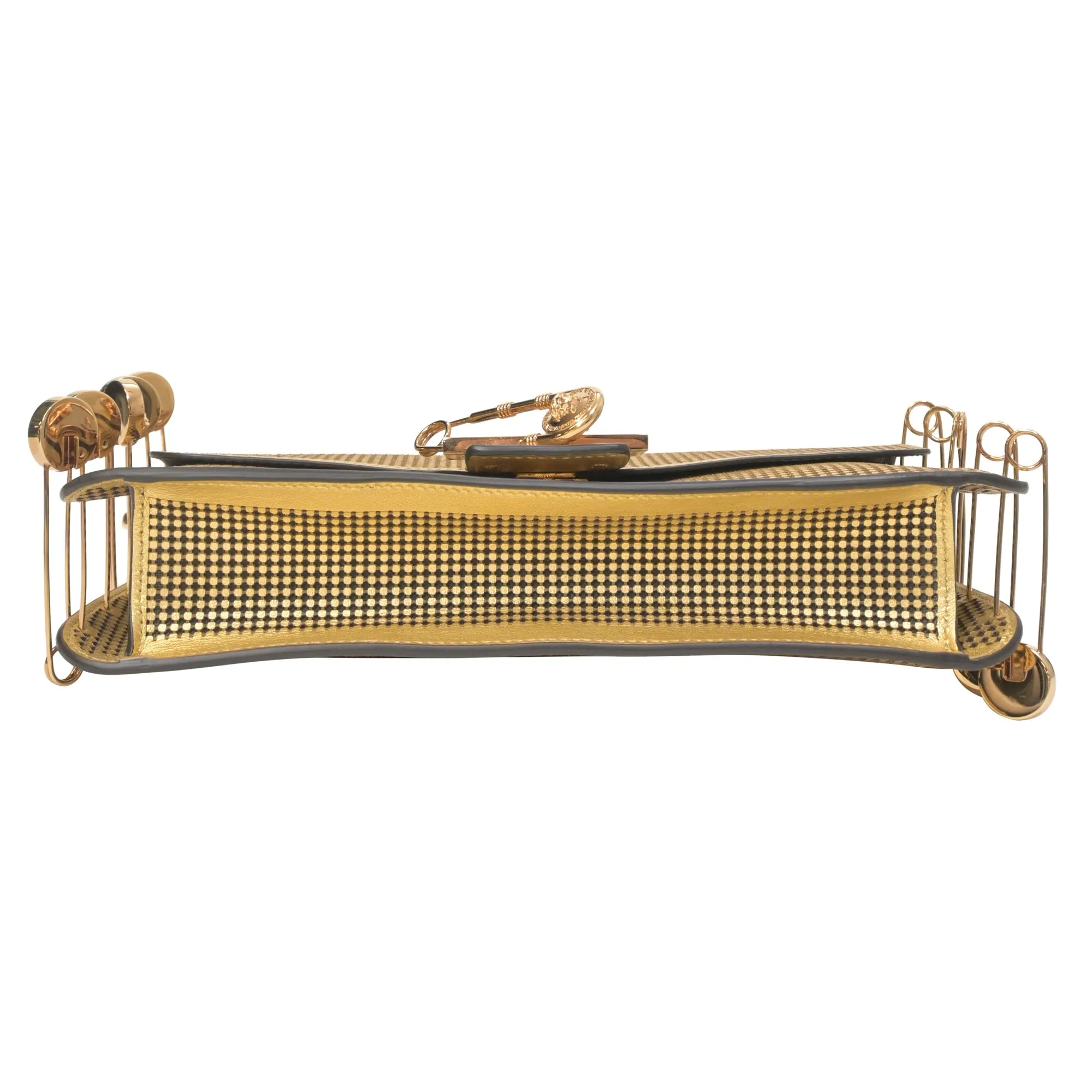 Fendace Brooch Baguette Bag in Gold Leather