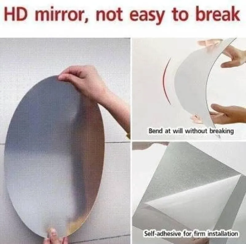 Flexible Mirror Sheets Self-Adhesive Plastic Mirror Tiles Non-Glass Mirror Stickers for Home Decoration (Oval Shape) (2)