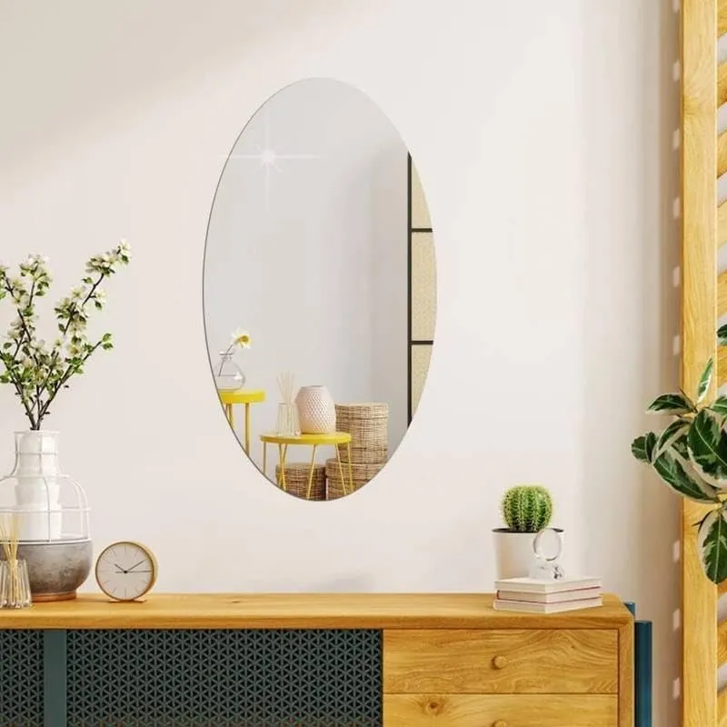 Flexible Mirror Sheets Self-Adhesive Plastic Mirror Tiles Non-Glass Mirror Stickers for Home Decoration (Oval Shape) (2)