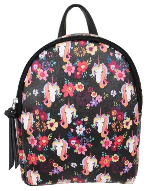 Floral Unicorn Mikey Backpack in Black