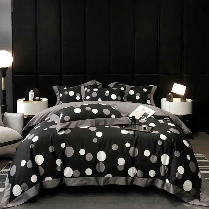 Flytonn-1000TC Egyptian Cotton Stripes Bedding Set Duvet Cover Set Quilt Cover Bed Linen Sets Fitted Sheet With Pillowcases 4Pcs