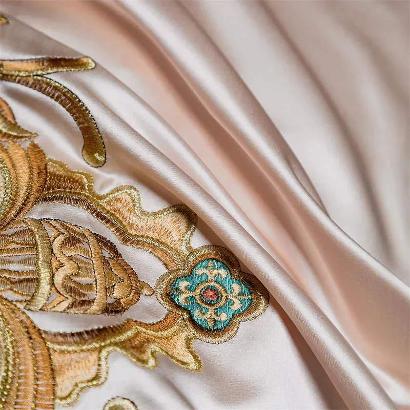 Flytonn-4/6/9Pcs Gorgeous European Palace Style Royal Embroidery Bedding Set Brocade Egyptian Cotton Duvet Cover Bed Sheet Pillowcases