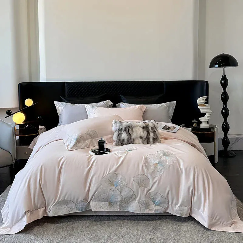 Flytonn-4Pcs Pink Luxury Flower Embroidery Bedding Set 1000TC Egyptian Cotton Brushed Duvet Coves Set Bed Sheet Fitted Sheet Pillowcases