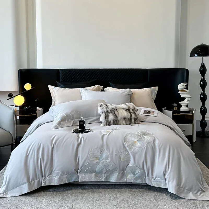 Flytonn-4Pcs Pink Luxury Flower Embroidery Bedding Set 1000TC Egyptian Cotton Brushed Duvet Coves Set Bed Sheet Fitted Sheet Pillowcases