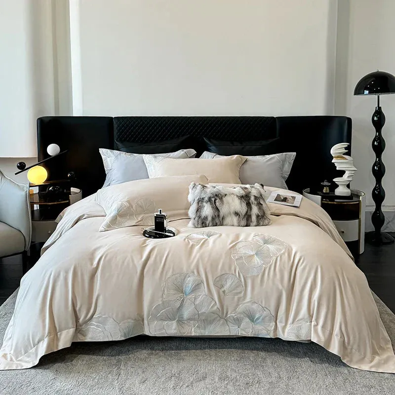 Flytonn-4Pcs Pink Luxury Flower Embroidery Bedding Set 1000TC Egyptian Cotton Brushed Duvet Coves Set Bed Sheet Fitted Sheet Pillowcases