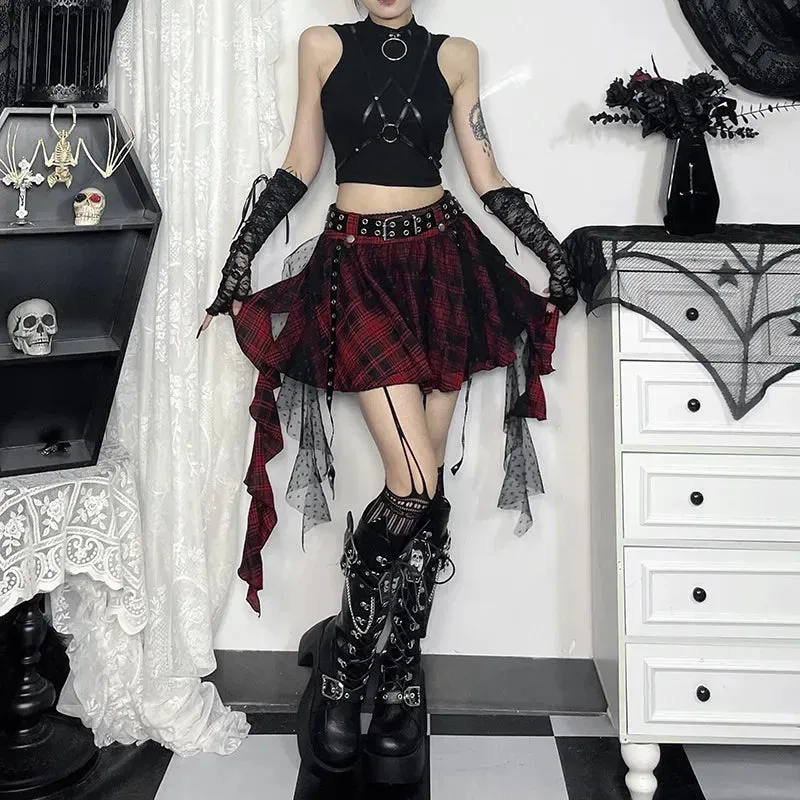 Flytonn-Halloween Outfits Halloween Gifts Gothic Style Gothic Mini Skirts Plaid  High Waist Women Skirt 2024 New Y2k Style Harajuku Punk Goth Dark Grunge Streetwear Female Skirts