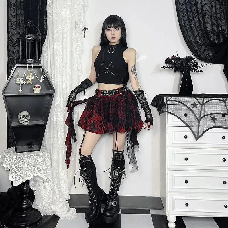 Flytonn-Halloween Outfits Halloween Gifts Gothic Style Gothic Mini Skirts Plaid  High Waist Women Skirt 2024 New Y2k Style Harajuku Punk Goth Dark Grunge Streetwear Female Skirts