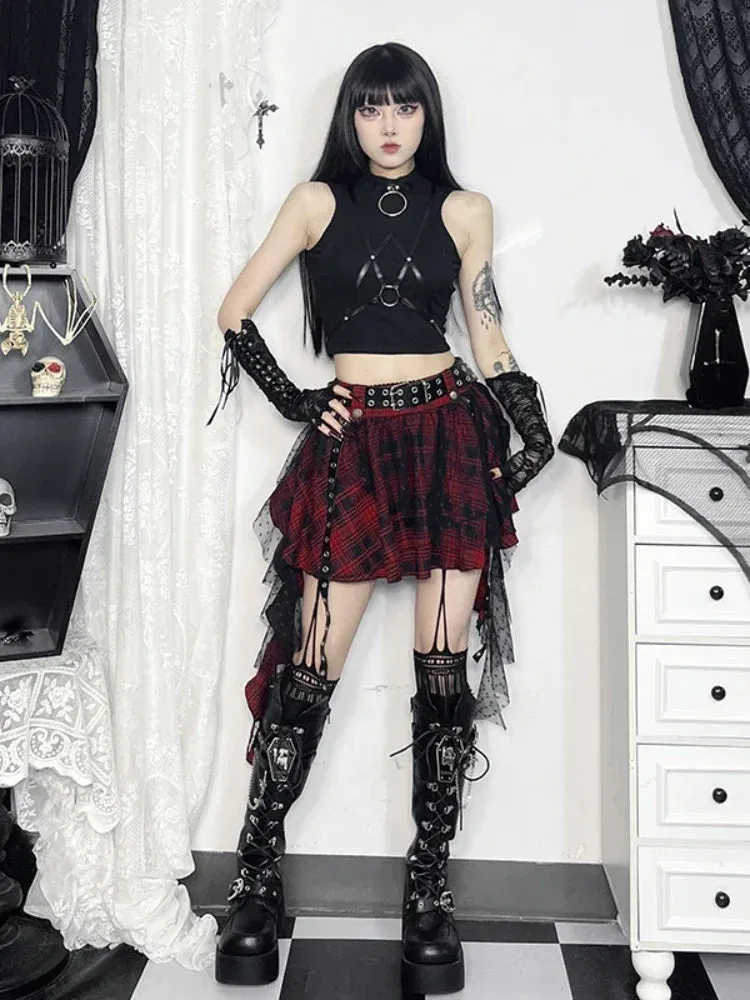 Flytonn-Halloween Outfits Halloween Gifts Gothic Style Gothic Mini Skirts Plaid  High Waist Women Skirt 2024 New Y2k Style Harajuku Punk Goth Dark Grunge Streetwear Female Skirts