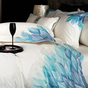 Flytonn-Luxury Bedding Set 1000TC Egyptian Cotton Feather Embroidery Queen King Size Duvet Cover Set Flat/Fitted Bed Sheet Pillowcases