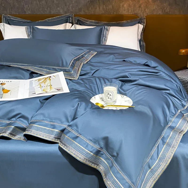 Flytonn-Luxury Embroidery King Size Bedding Set 600TC Egyptian Cotton Soft Smooth Duvet Cover Set Bed Sheet Set Fitted Sheet Pillowcases
