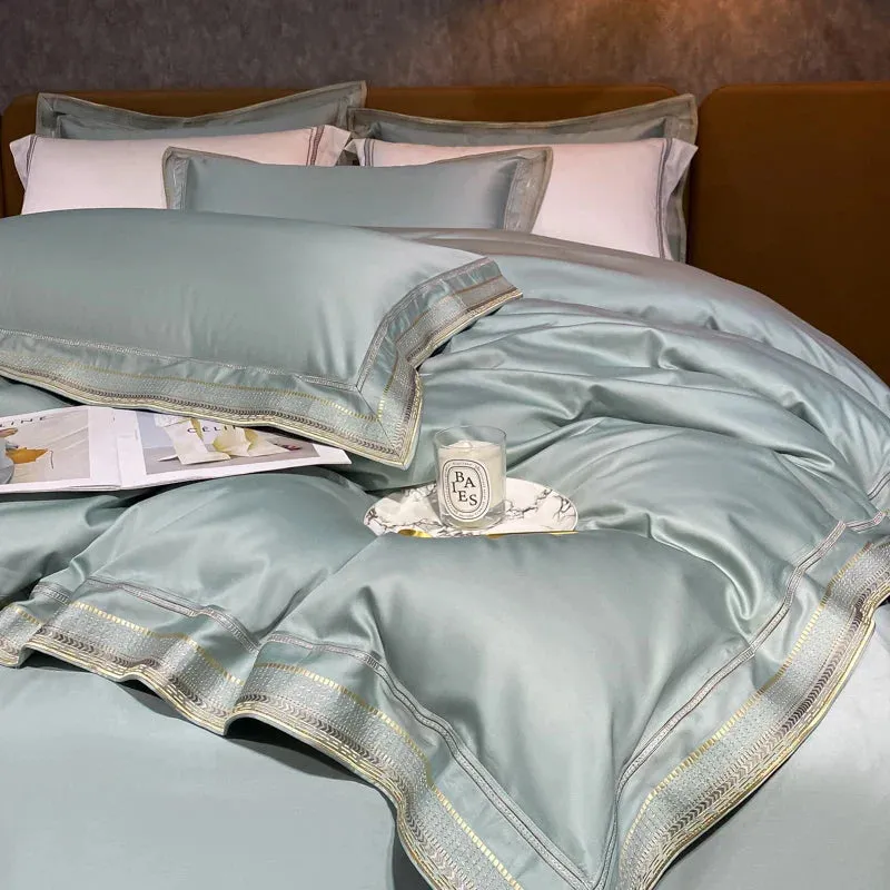 Flytonn-Luxury Embroidery King Size Bedding Set 600TC Egyptian Cotton Soft Smooth Duvet Cover Set Bed Sheet Set Fitted Sheet Pillowcases