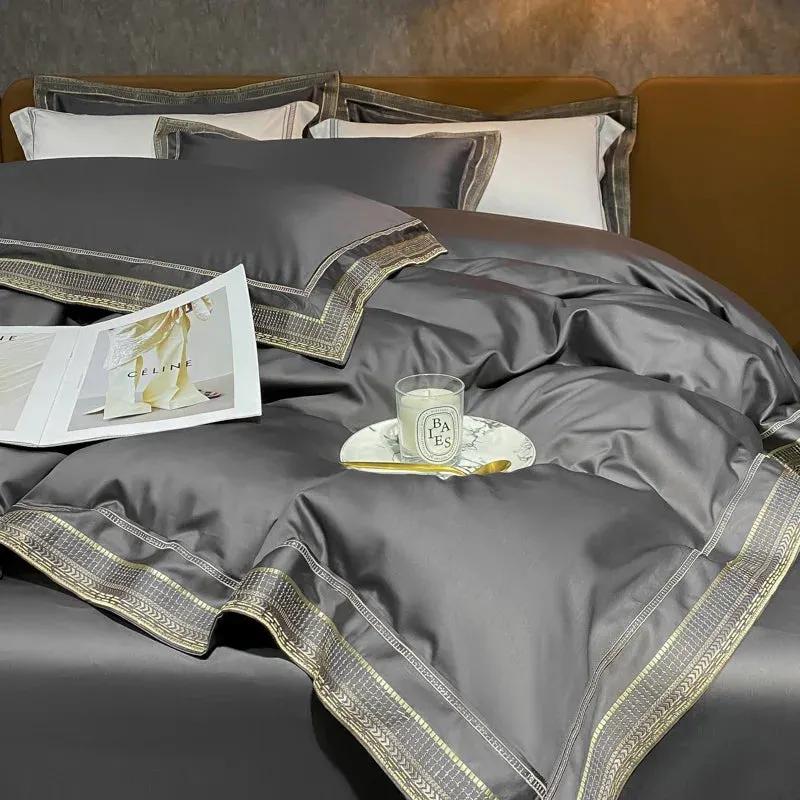 Flytonn-Luxury Embroidery King Size Bedding Set 600TC Egyptian Cotton Soft Smooth Duvet Cover Set Bed Sheet Set Fitted Sheet Pillowcases