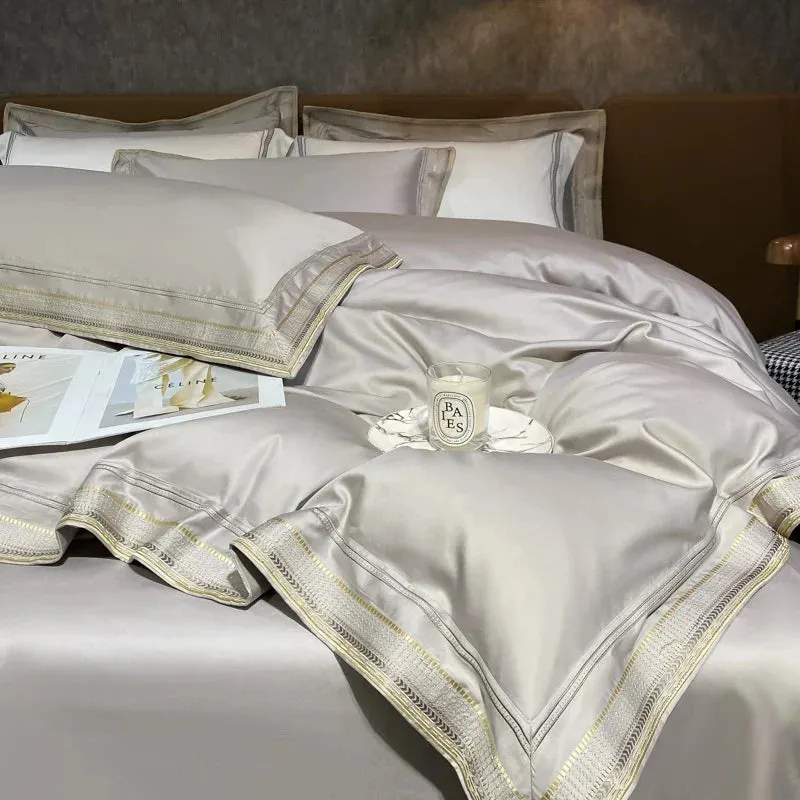 Flytonn-Luxury Embroidery King Size Bedding Set 600TC Egyptian Cotton Soft Smooth Duvet Cover Set Bed Sheet Set Fitted Sheet Pillowcases
