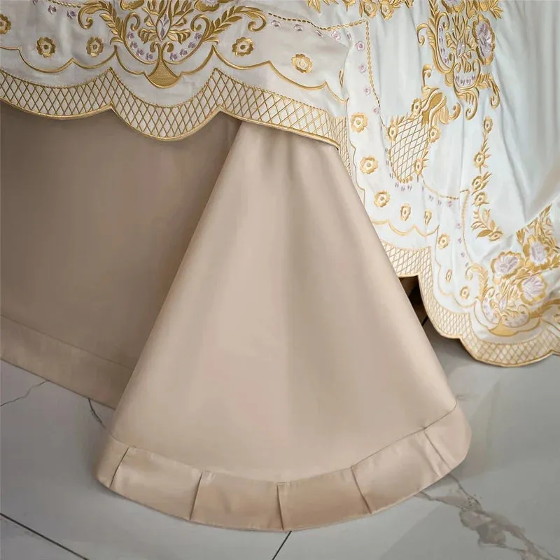Flytonn-New Luxury 1000TC Egyptian Cotton Gold Chic Embroidery 4Pcs Bedding Set Quilt/Duvet Cover Set Bed Linen Fitted Sheet Pillowcases