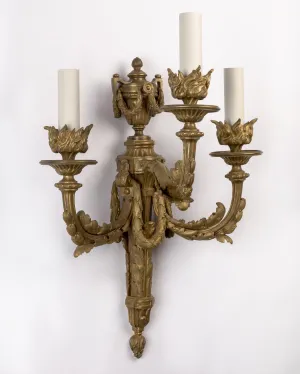 Foliate Bronze Sconces with Neoclassical Details