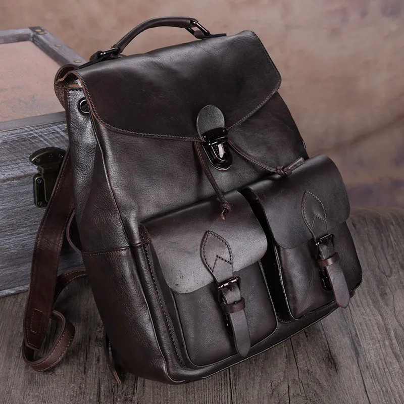 Funky Womens Square Genuine Leather Backpack Purse 14" Laptop Bag for Women