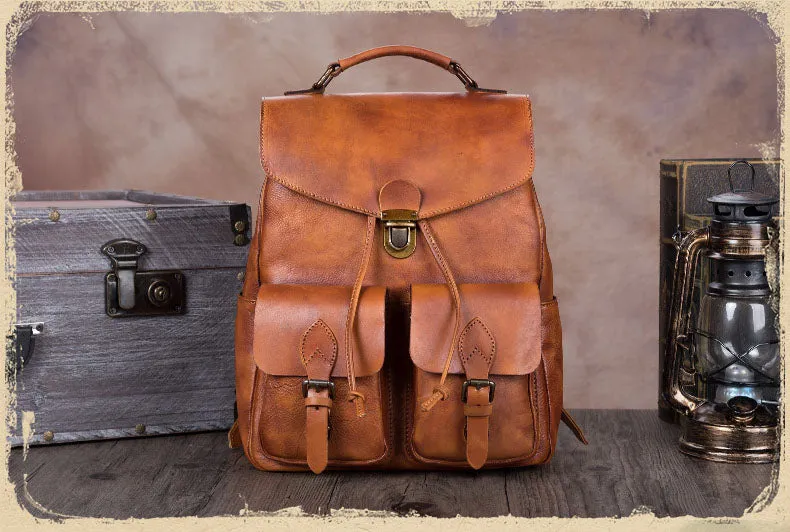 Funky Womens Square Genuine Leather Backpack Purse 14" Laptop Bag for Women