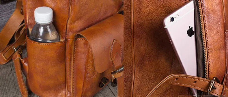 Funky Womens Square Genuine Leather Backpack Purse 14" Laptop Bag for Women