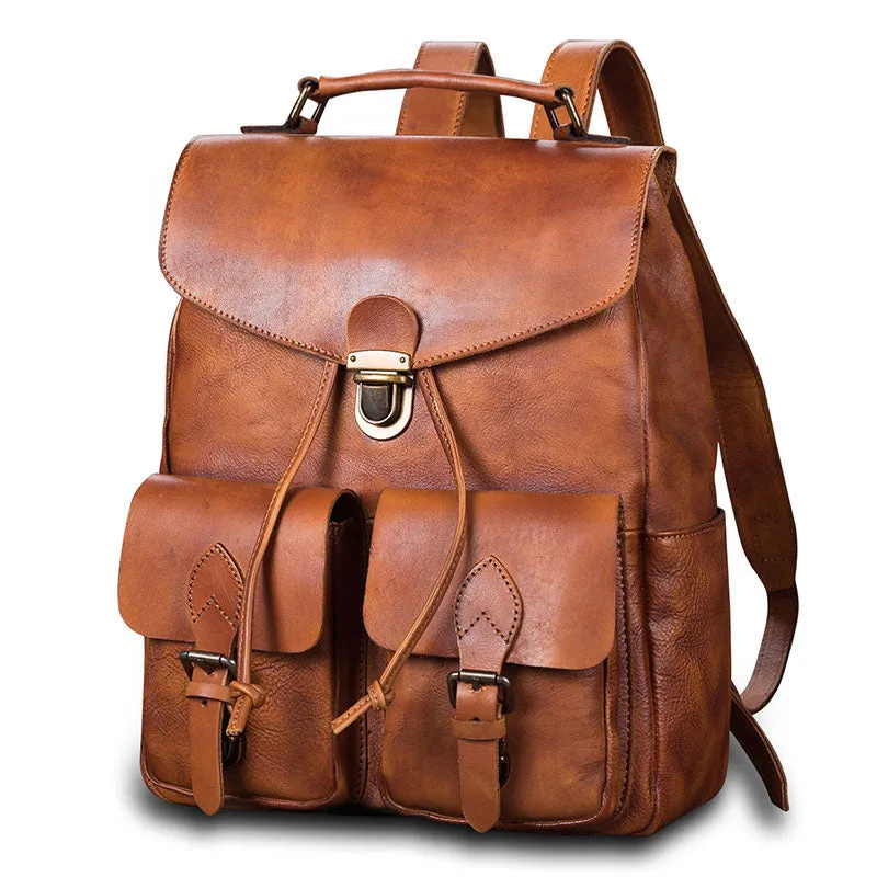 Funky Womens Square Genuine Leather Backpack Purse 14" Laptop Bag for Women