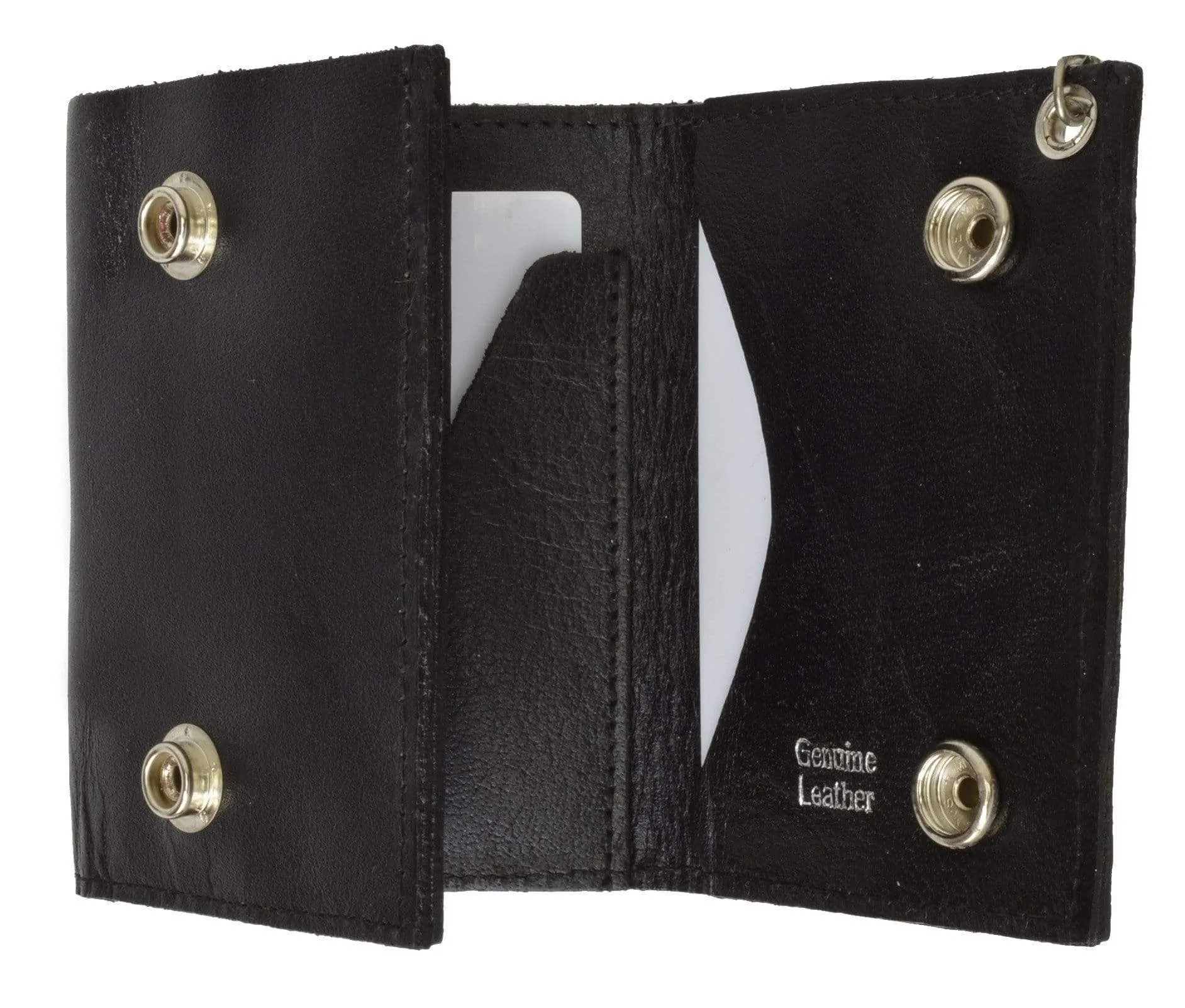Genuine Leather Trifold Biker Chain Wallet Marijuana Leaf Imprint 946-2 (C)
