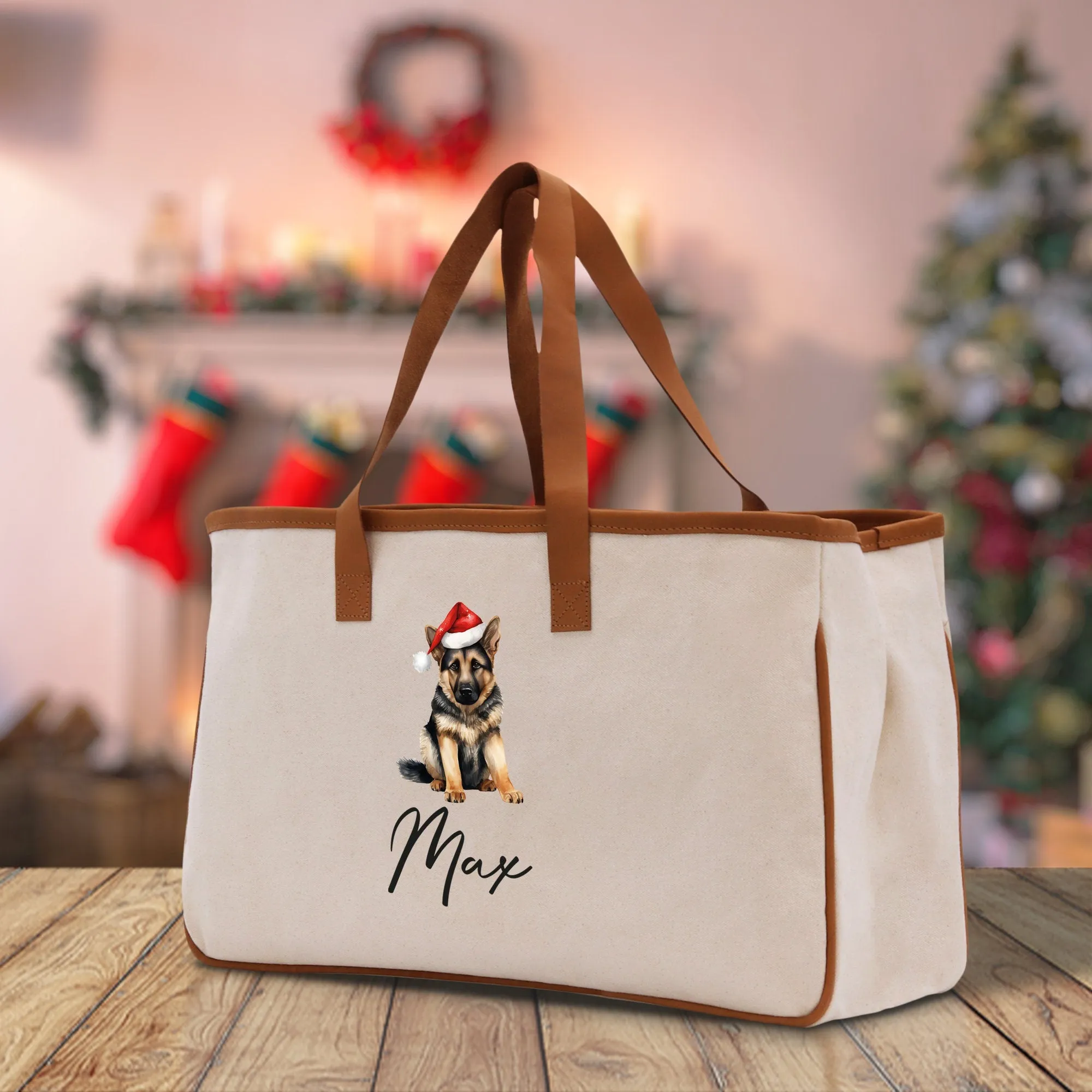 German Shepherd Custom Dog Name Cotton Canvas Tote Bag Custom Pet Lover Gift Pet Portrait Bag Personalized Pet Owner Gift Tote Bag