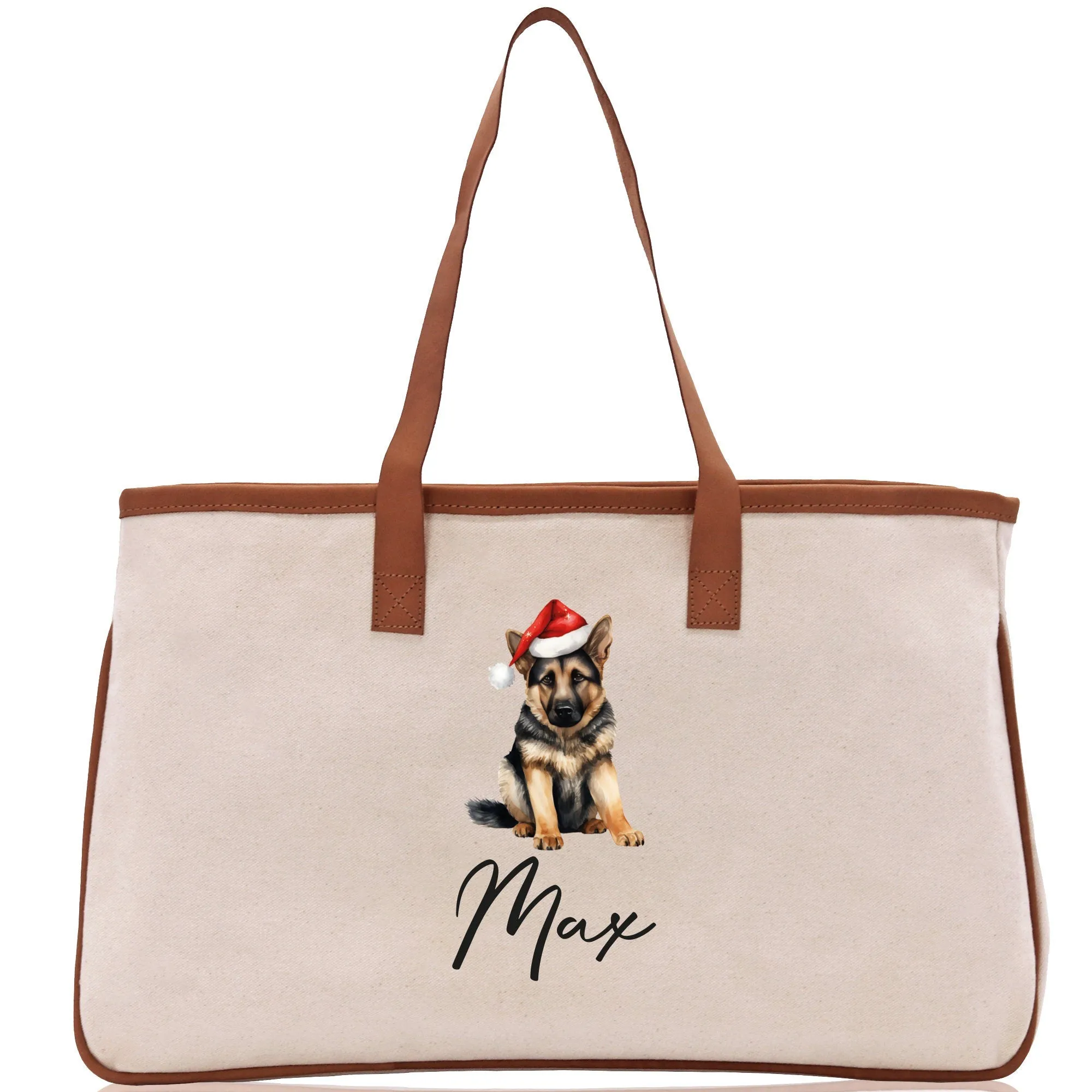 German Shepherd Custom Dog Name Cotton Canvas Tote Bag Custom Pet Lover Gift Pet Portrait Bag Personalized Pet Owner Gift Tote Bag