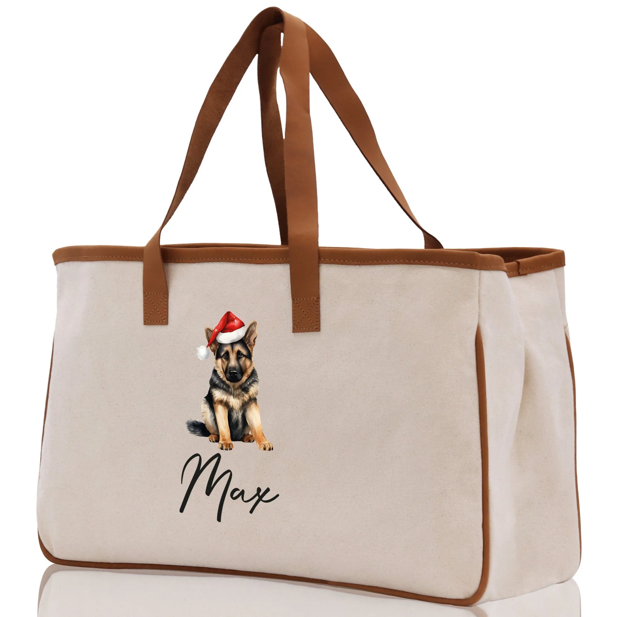 German Shepherd Custom Dog Name Cotton Canvas Tote Bag Custom Pet Lover Gift Pet Portrait Bag Personalized Pet Owner Gift Tote Bag