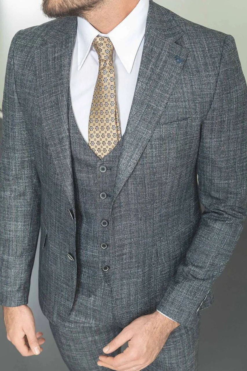 Gray Slim Fit Notch Lapel 3 Piece Crosshatch Suit | GentWith