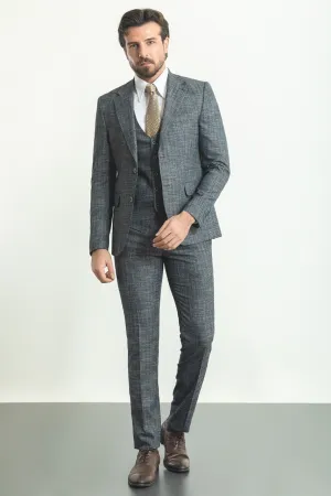 Gray Slim Fit Notch Lapel 3 Piece Crosshatch Suit | GentWith