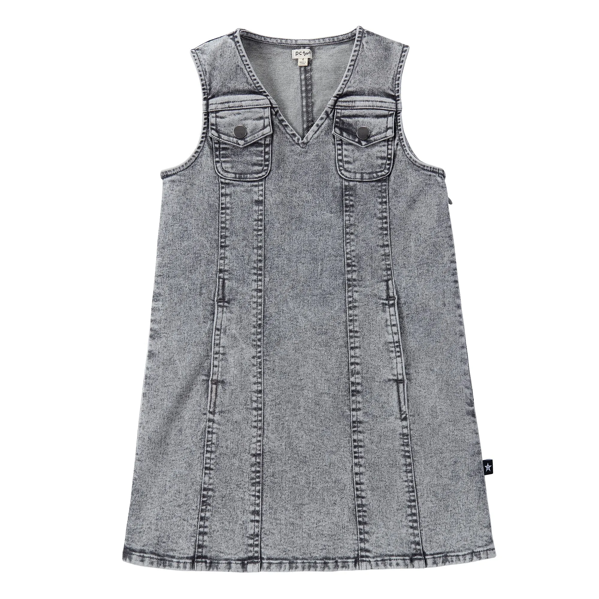 Grey Denim Jumper with Pocket Details