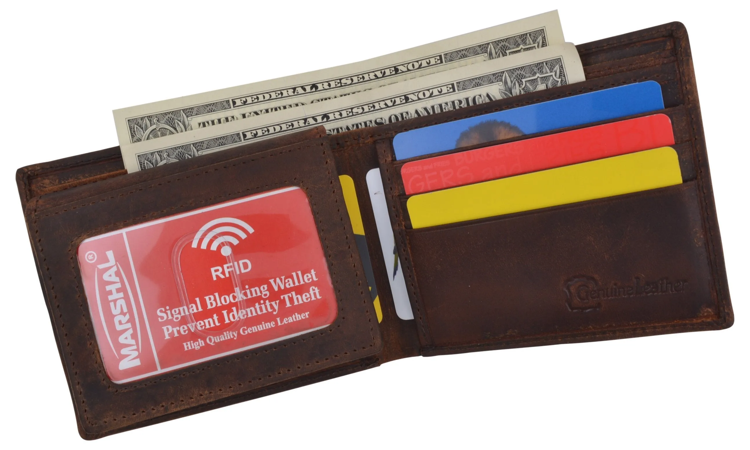 Guadalupe Virgin Logo RFID Genuine Leather Mens Bifold Wallet