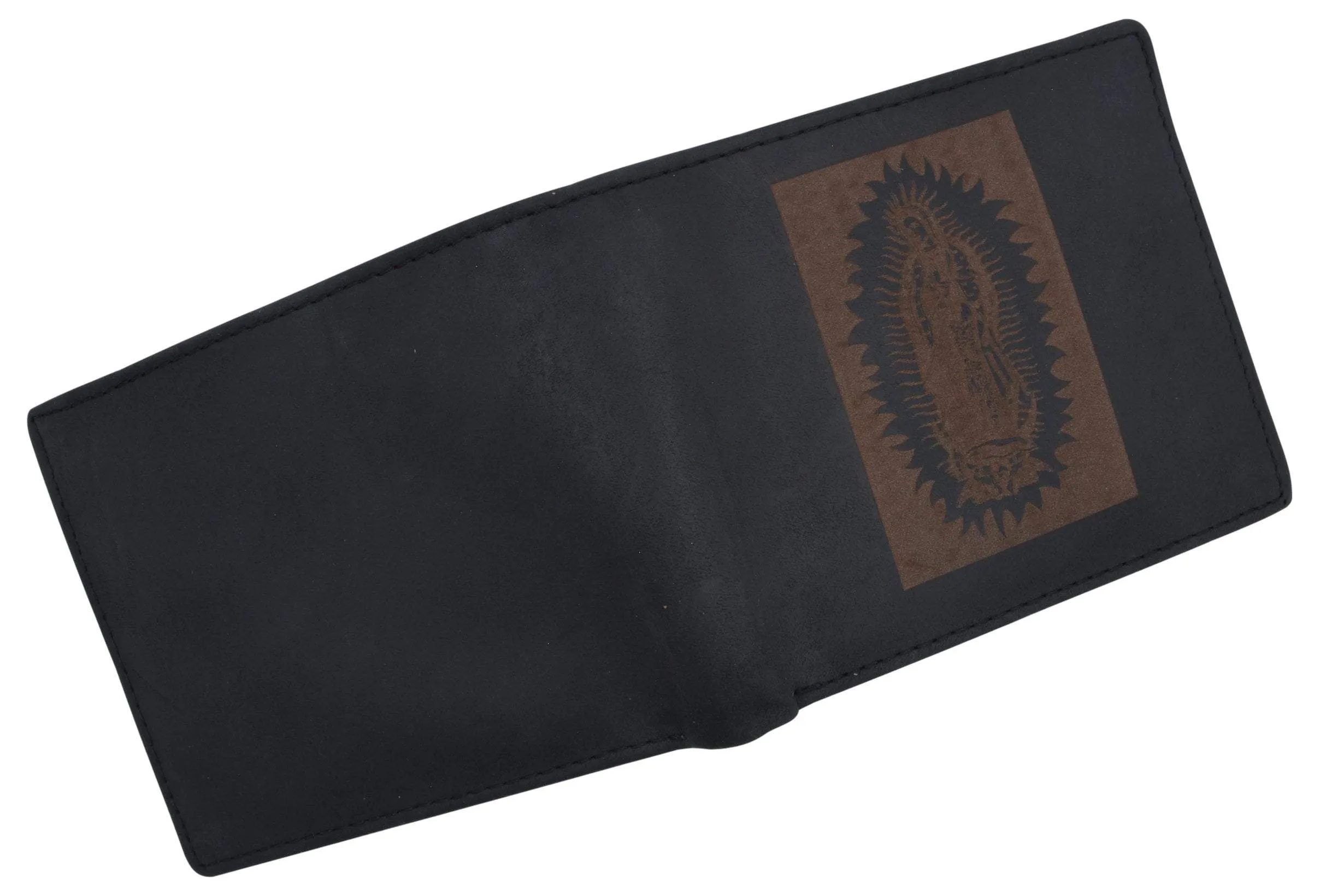 Guadalupe Virgin Logo RFID Genuine Leather Mens Bifold Wallet