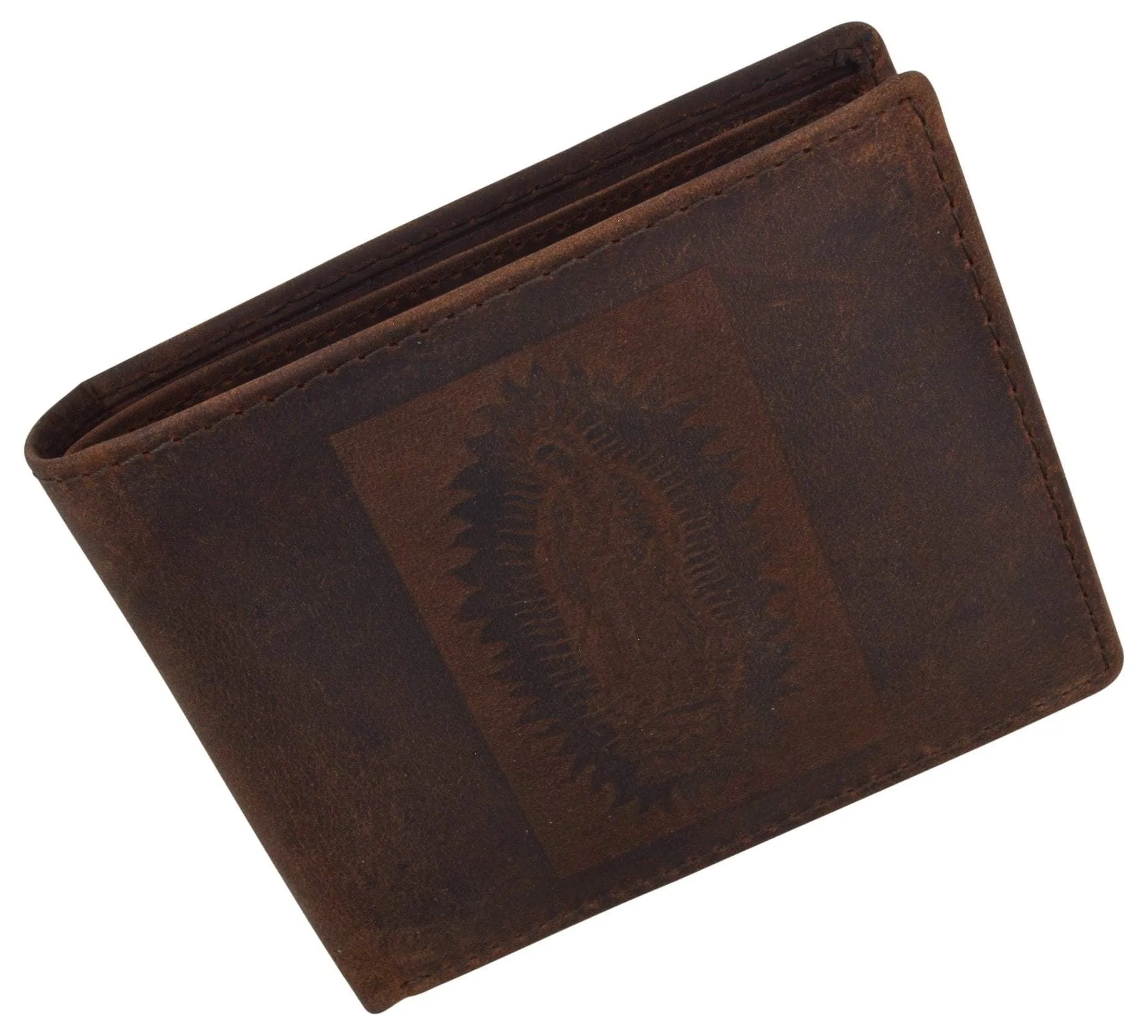 Guadalupe Virgin Logo RFID Genuine Leather Mens Bifold Wallet