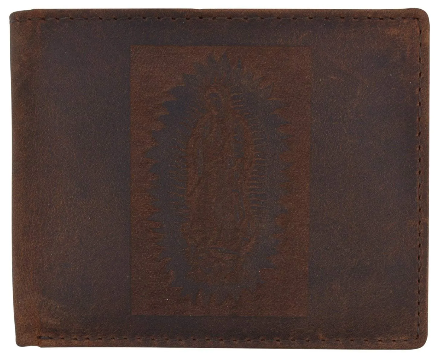 Guadalupe Virgin Logo RFID Genuine Leather Mens Bifold Wallet