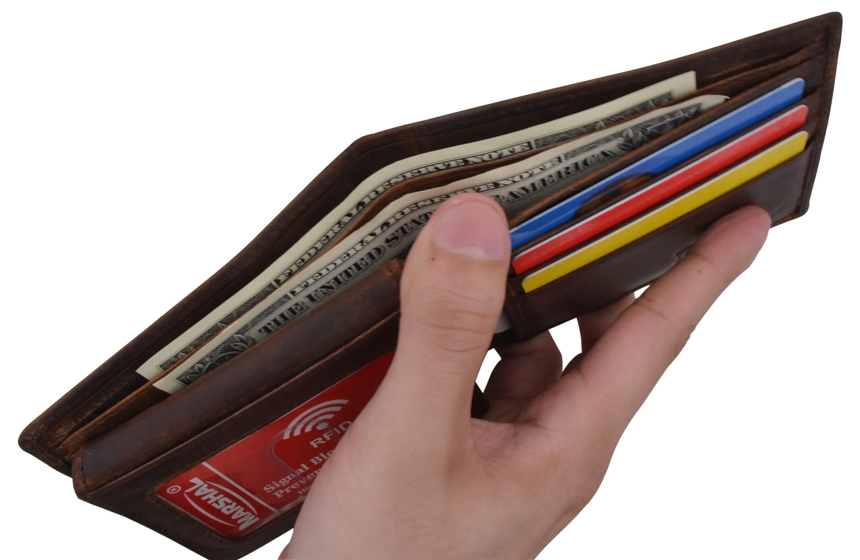 Guadalupe Virgin Logo RFID Genuine Leather Mens Bifold Wallet
