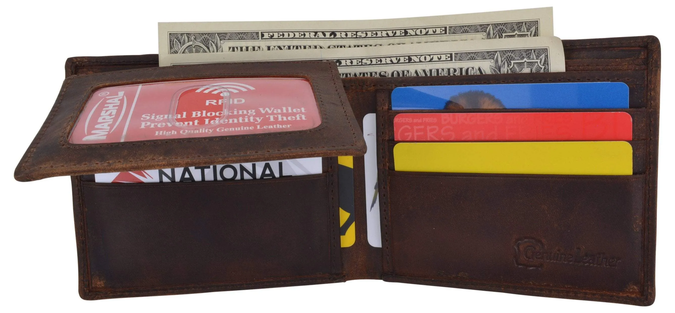 Guadalupe Virgin Logo RFID Genuine Leather Mens Bifold Wallet