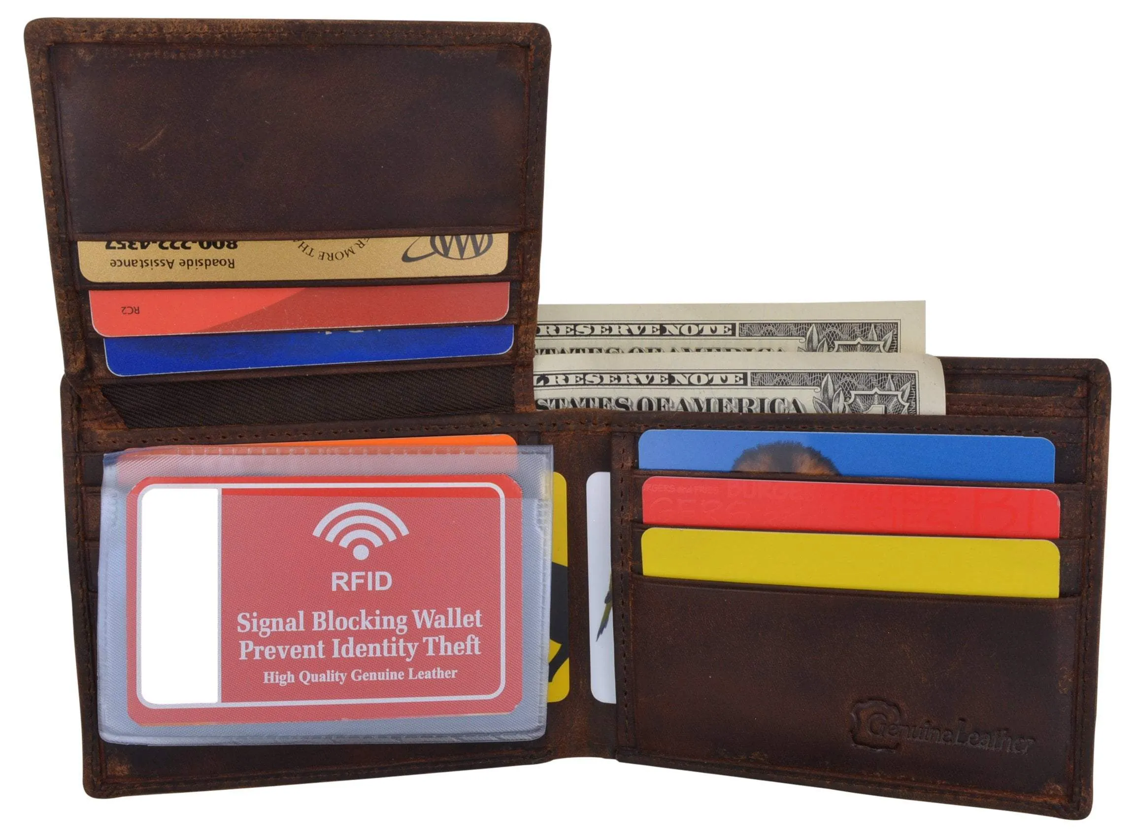 Guadalupe Virgin Logo RFID Genuine Leather Mens Bifold Wallet