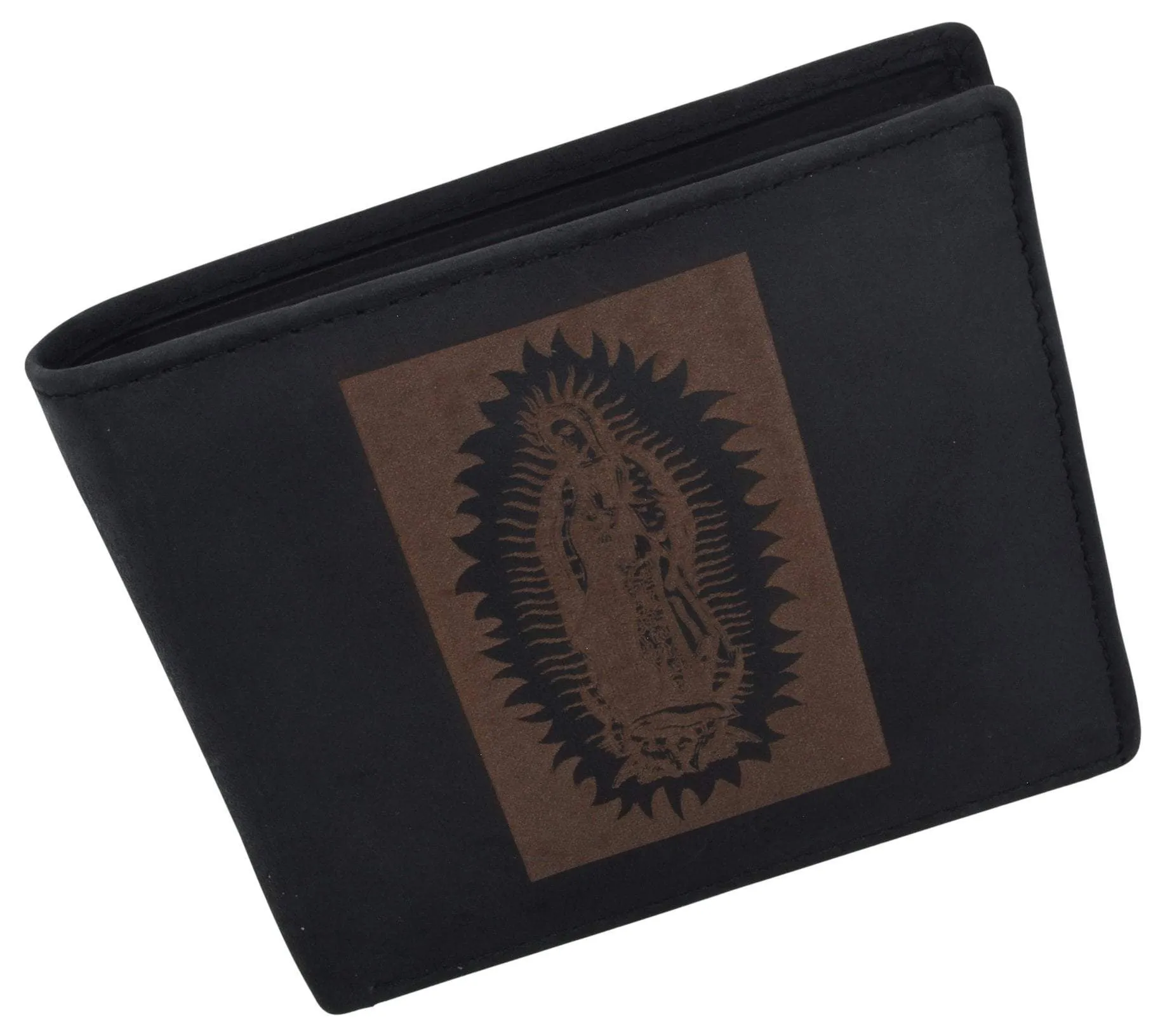 Guadalupe Virgin Logo RFID Genuine Leather Mens Bifold Wallet