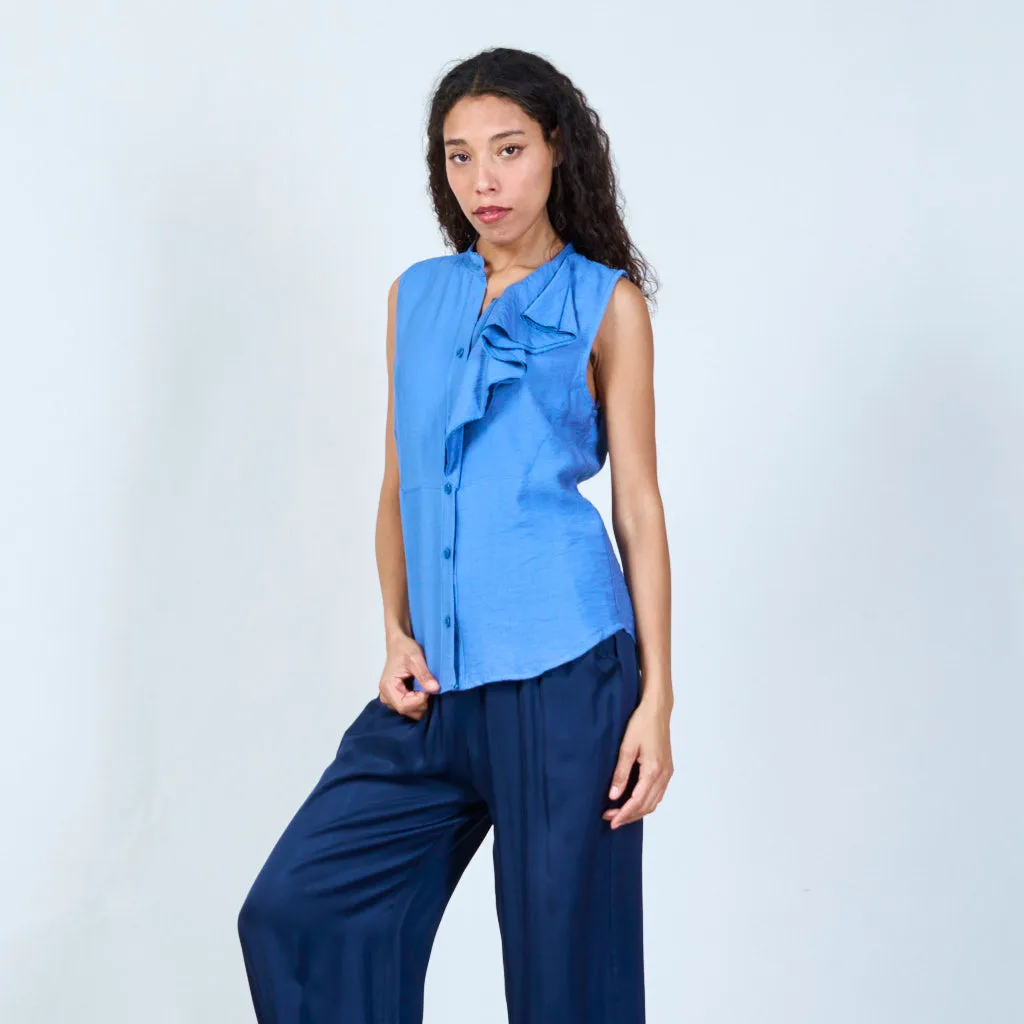 Halterneck blouse with ruffles details wholesale