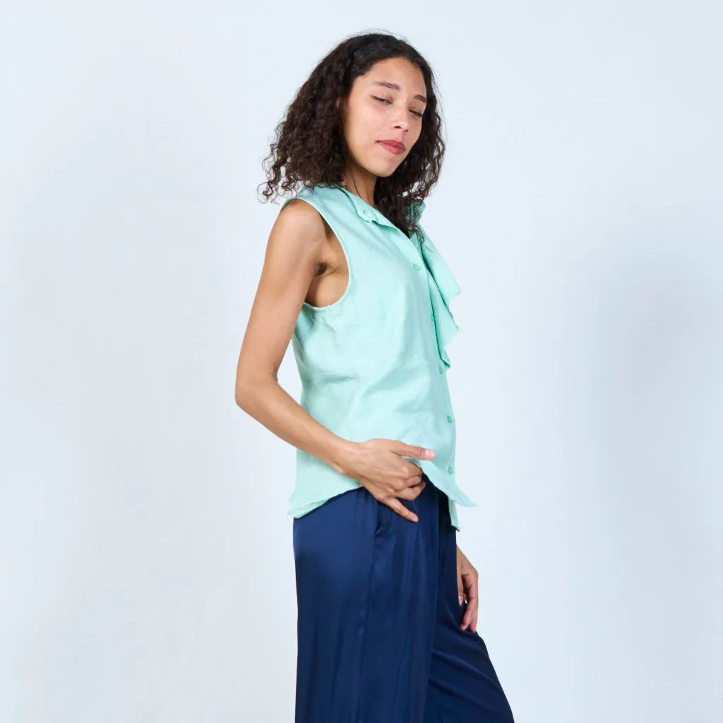Halterneck blouse with ruffles details wholesale