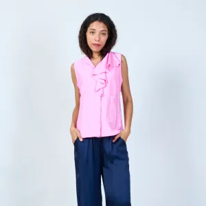 Halterneck blouse with ruffles details wholesale