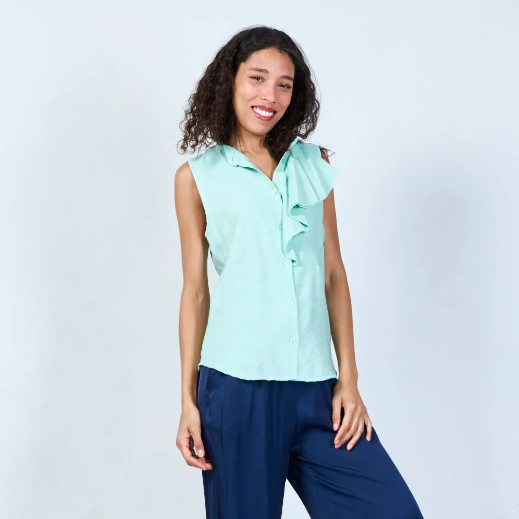 Halterneck blouse with ruffles details wholesale