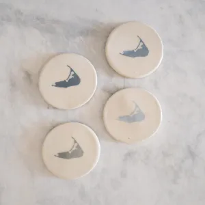 Handcrafted Shades of Blue Island Coasters by Emily Johnson