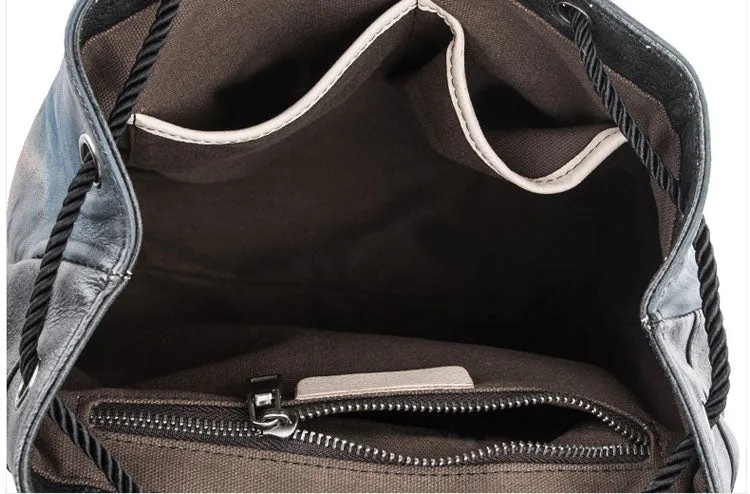 Handmade Womens Brown Leather Flap Backpack Purse Drawstring Backpacks for Women