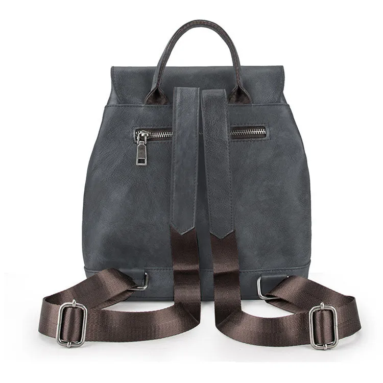Handmade Womens Brown Leather Flap Backpack Purse Drawstring Backpacks for Women