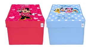 Heart Home Disney Minnie Kids Team Mickey Print Non Woven 2 Pieces Fabric Foldable Saree,Shirt Cover Storage Organizer Box with With Lid, Extra Large (Royal Blue & Pink)-KUBMART16346
