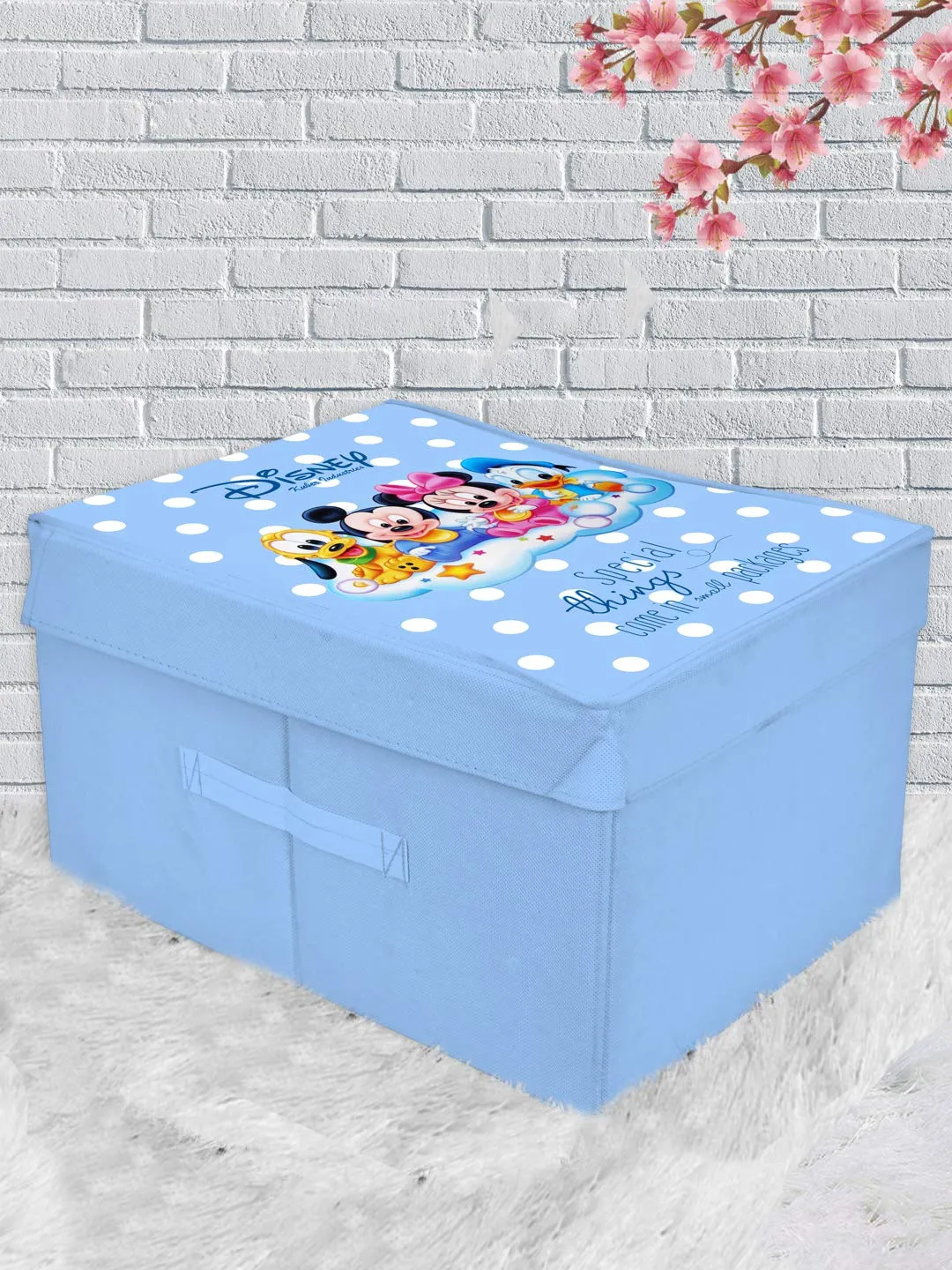 Heart Home Disney Minnie Kids Team Mickey Print Non Woven 2 Pieces Fabric Foldable Saree,Shirt Cover Storage Organizer Box with With Lid, Extra Large (Royal Blue & Pink)-KUBMART16346