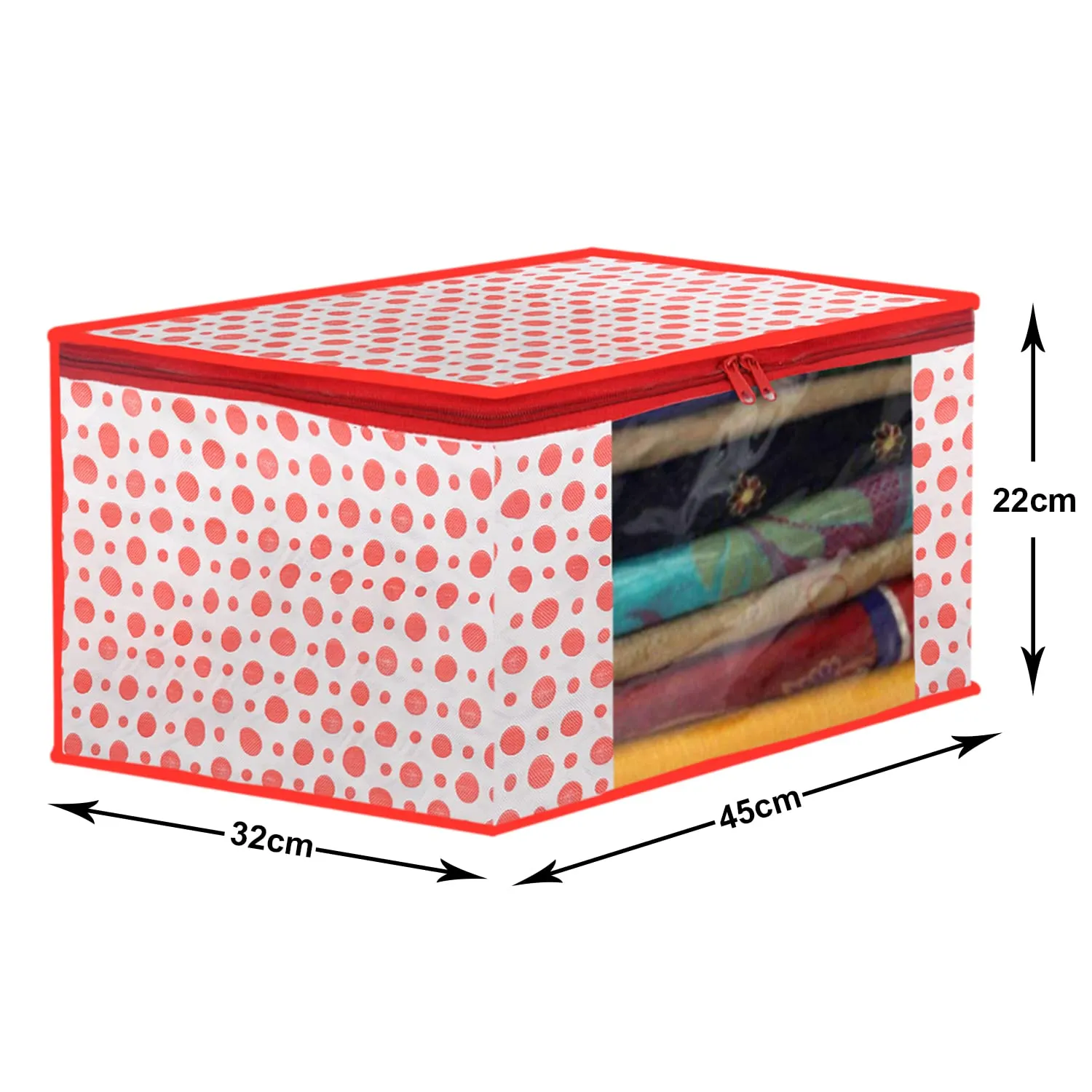 Heart Home Dot Printed Foldable, Lightweight Non-Woven Saree Cover/Organizer With Tranasparent Window- Pack of 2 (Blue & Pink)-46HH0505