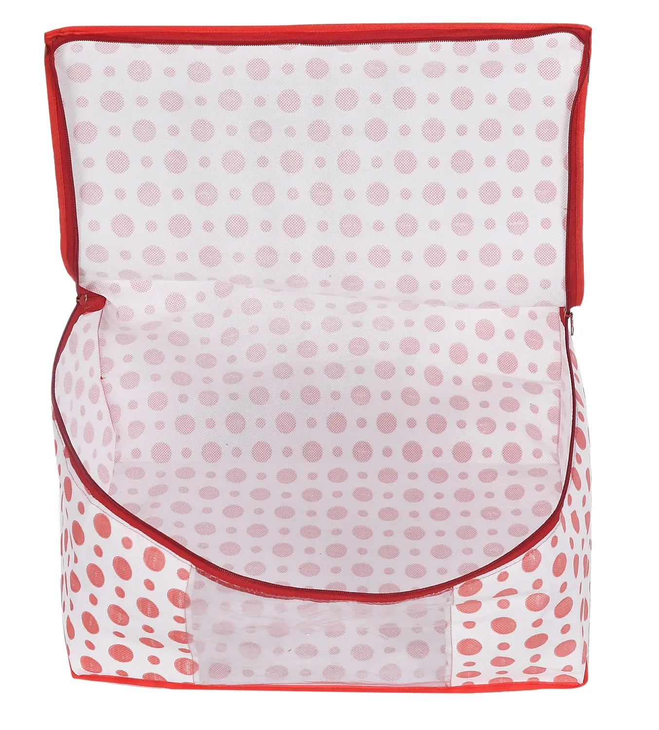Heart Home Dot Printed Foldable, Lightweight Non-Woven Saree Cover/Organizer With Tranasparent Window- Pack of 2 (Blue & Pink)-46HH0505